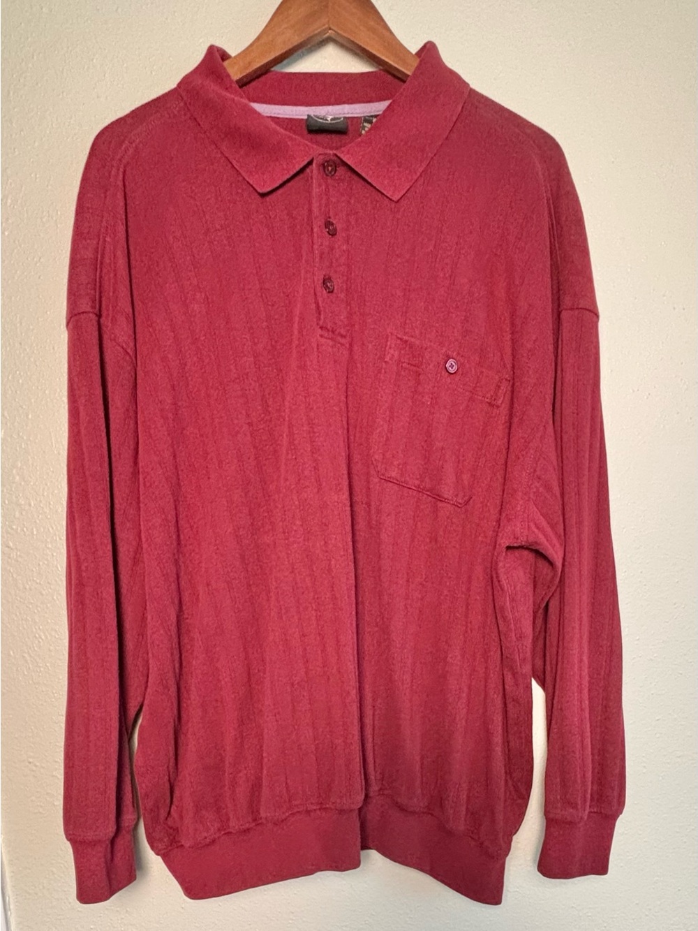 Falcon Bay Men's Size 2X Long-Sleeve Ribbed Polo Shirt in Burgundy w/Pocket